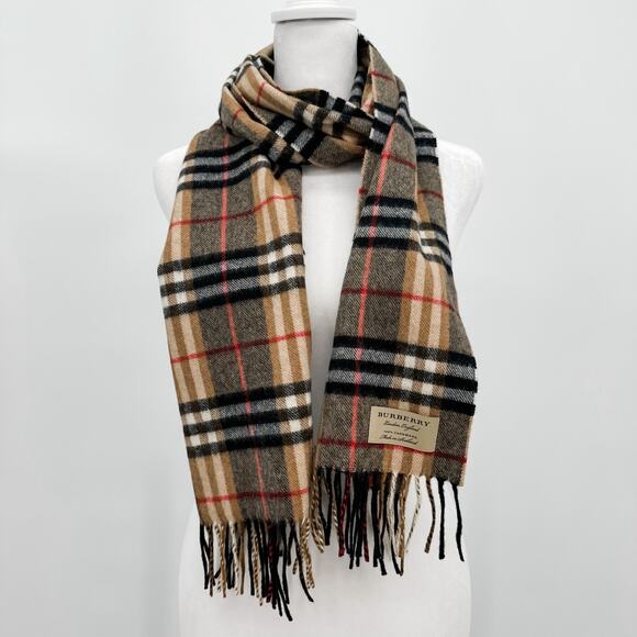 Burberry Scarf Cashmere Nova Check Black Plaid Beige Brown Winter Authentic - Picture 2 of 8